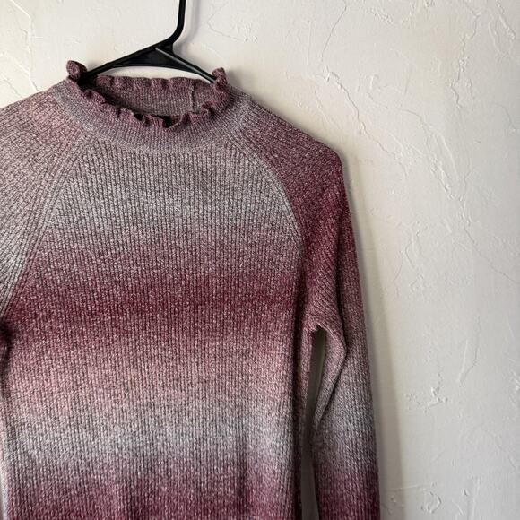 IN San Francisco Sweater Y2k Large Knit Ruffle Mock Neck Pullover Ombre Fall - Picture 2 of 8